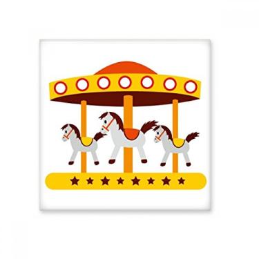 Imagem de Azulejo de cerâmica com ilustração de carrossel colorida de parque de diversões, decalque brilhante de pedra adornada de tijolos esmaltados