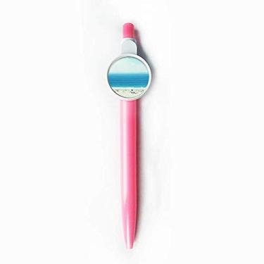 Imagem de Caneta esferográfica azul retrátil, imagem da natureza, oceano, areia e praia, material de papelaria