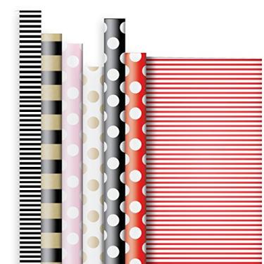 Imagem de Jillson Roberts Embalagem para presente de 6 rolos para todas as ocasiões em cor lisa disponível em 6 diferentes variedades, listras e pontos de dupla face