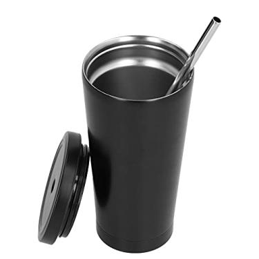 Imagem de Copos isolados, copos de aço inoxidável com isolamento leve de 500 ml com tampas para viagem para família e escritório para viagem de negócios (preto)