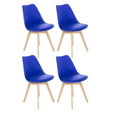 Imagem de 4 Cadeiras Estofada Leda Base Madeira Eames Cozinha Azul Bic