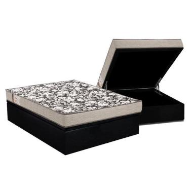Imagem de Cama Box Baú Casal: Colchão Espuma Ortobom D26 Physical Ultra Resistente + Base CRC Suede Black(138x188)
