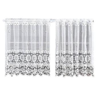 Imagem de Cortina Pia Renda Cozinha Branco Lisa Floral 1,60X0,80 Alt