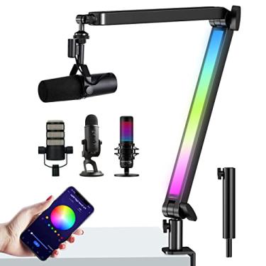 Imagem de Braço de microfone RGB para Fifine, HyperX QuadCast 1/2 / QuadCast S/SoloCast, Shure SM7B / MV7, Blue Yeti, Rode, Shure, Razer, Microfone para jogos e a maioria dos microfones usando adaptador de
