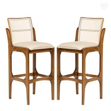 Imagem de Rio Madeira, Kit 2 Banquetas para Cozinha Americana Lisboa Encosto Rattan Madeira Imbuia Linho Bege M58 RMI