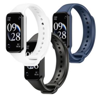 Imagem de Kit 3 Pulseiras de Silicone Sport Cores Vivas para Xiaomi Mi Band 8 Active (Preto+Branco+Azul-Marinho)