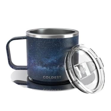 Imagem de Copo de café expresso isolado empilhável com pires da Coldest - Caneca de café expresso de aço inoxidável para viagem de parede tripla isolada com tampa deslizante (118 ml, Into the Beyond)