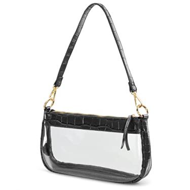Imagem de Bolsa de ombro transparente PVC clássica anos 90 bolsa feminina couro vegano crocodilo bolsa transversal, Preto, Medium