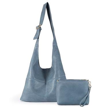 Imagem de Montana West Hobo Bolsa feminina ultramacia, dobrável, dobrável, com bolsa de cosméticos, Azul jeans clássico, 11.5" x 4.5" x 9.5"