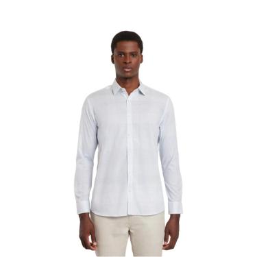 Imagem de Camisa Slim Aramis Tricoline Xadrez Degradê Branco E Azul Claro Tam. XGG-Masculino