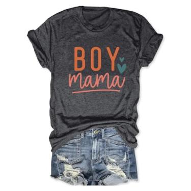Imagem de Camiseta feminina com estampa casual para meninos e mamães, manga curta, dia das mães, Cinza escuro - 3, GG