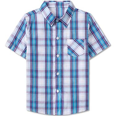 Imagem de SANGTREE Camisetas xadrez casuais de manga curta para meninos e homens, EUA 12 meses - adulto 2GG, Xadrez azul, 13-14 Anos