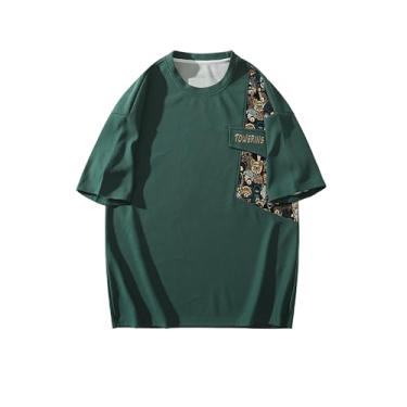 Imagem de GMOYD Camiseta masculina estampada gola redonda manga curta bordada patchwork tops, Verde 24t184, P