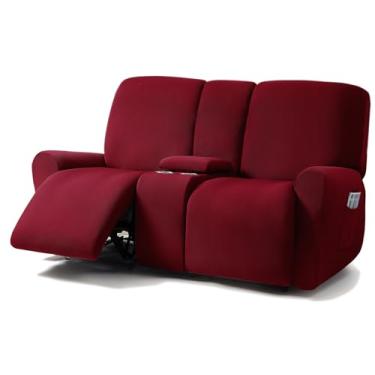 Imagem de ULTICOR Sofá Reclinável com Design Jacquard, Capa de Console Central, Capas de Sofá Elásticas de 8 Peças, Lavável (Vinho - Vinho, Namoradeira com Capa)