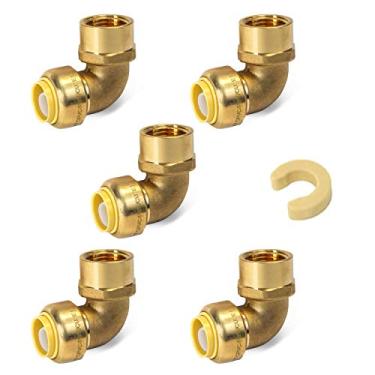 Imagem de (pacote com 5) Cotovelo EFIELD Push-fit 1/5.1 cm x 1/5.1 cm Conexões de tubulação fêmea (FIP) Push to Connect Pex, CPVC, com um clipe de desconexão