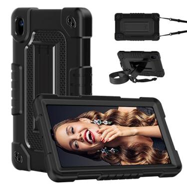 Imagem de Kebiory Capa para tablet Walmart Onn 7 2024 para Onn 7 4ª geração híbrida à prova de choque para crianças, capa com alça de ombro embutida para Walmart Onn 7 2024 modelo 100135924 (preto)