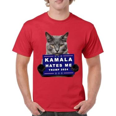 Imagem de Camiseta Kamala Hates Me Trump 2024 engraçada gato republicano animal de estimação anti Harris voto vermelho MAGA Kitten 47 Fight camiseta masculina, Vermelho, 4G