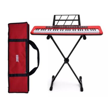 Imagem de Kit Teclado Arranjador Kobe KB-150 RD Vermelho 5/8 61 Teclas Com Suporte e Capa Vermelha
