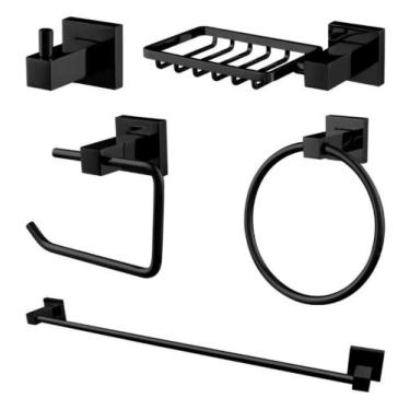 Imagem de Kit Banheiro Acessórios Metal Preto Fosco luxo Premium 5 Peças - Nitro
