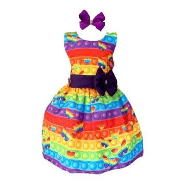 Imagem de Vestido Infantil Pop It Colorido - Pequenos Encantos Baby, Rosa, PP - 