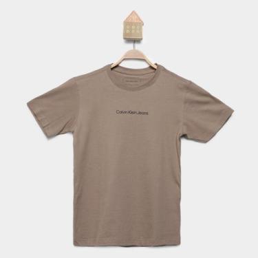 Imagem de Camiseta Infantil Calvin Klein Estampa V Menino, Bege escuro, 12A