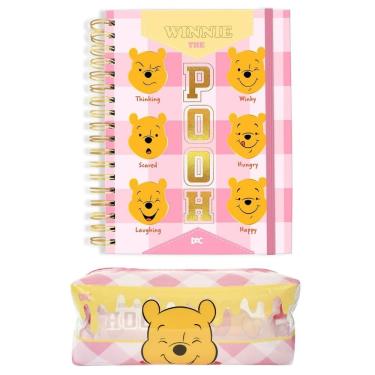 Imagem de Kit Material Escolar Caderno Universitário Smart Folhas Reposicionavel e Estojo Grande Ursinho Pooh