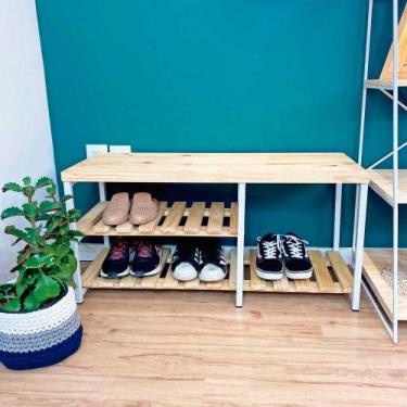 Imagem de Sapateira Banco Sarrafeada Style Industrial de Ferro e Madeira Natural