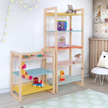 Imagem de Kit 2 Estantes Infantil de 64cm Baixa e Alta Multiuso Colorê - QUALITY