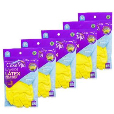 Imagem de Kit 5 Pares De Luvas Látex Serviço Limpeza Multiuso Casamia, P