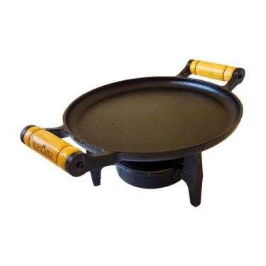 Imagem de Kit Fondue Grelha De Carne 23 cm Ferro Fundido C/ Fogareiro Rechaud - 