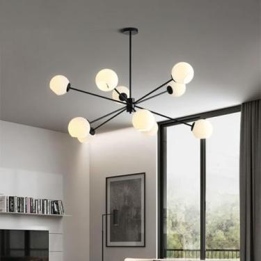 Imagem de VRJVPQBE Candelabro Sputnik preto, 6 luzes de feijão mágico molecular pingente vintage globo lustre luminária para sala de estar, restaurante, cozinha ilha