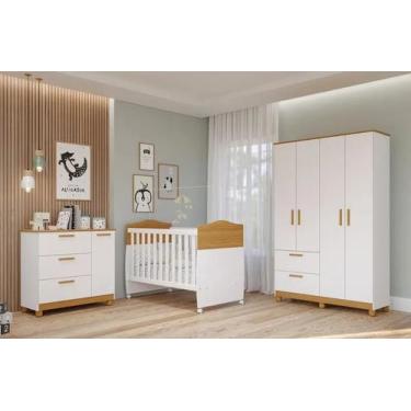 Imagem de Quarto Bebe Completo Helena Guarda Roupa 4 Portas, Comoda 1 Porta e Be