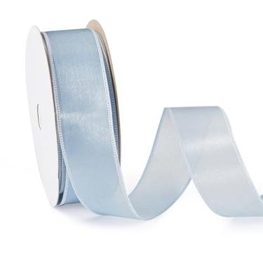 Imagem de Craftdady Fita de cetim Aqua dupla face fita de cetim 2,5 cm x 20 metros fita de tecido de poliéster macio azul para embrulho de presente convite de casamento laço de cabelo para fazer buquê de flores