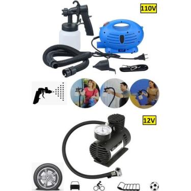 Imagem de Kit compressor bomba enche pneu carro inflável boia pist pintu parede 