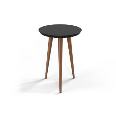 Imagem de Mesa Lateral Redonda Pés Madeira Luna 440 - Patrimar, Preto Acetinado
