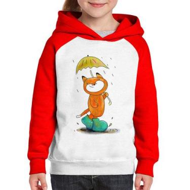 Imagem de Moletom Infantil Raposa Fofinha Na Chuva - Foca na Moda, Branco, Verme