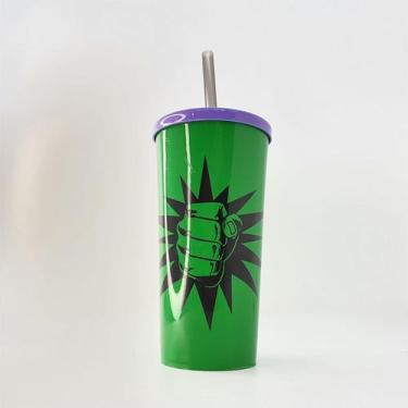 Imagem de Copo com Tampa e Canudo 600 mL - Soquinho Esmaga - Verde e Roxo - 1 un