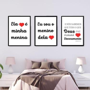 Imagem de Quadros Decorativos Quarto Casal Frase Vermelho Romântico kit 03 und -