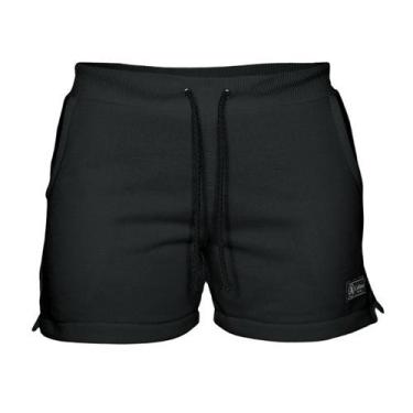 Imagem de Short Moletom Feminino Com 2 Bolsos Fenda Lateral Básico Casual Treino