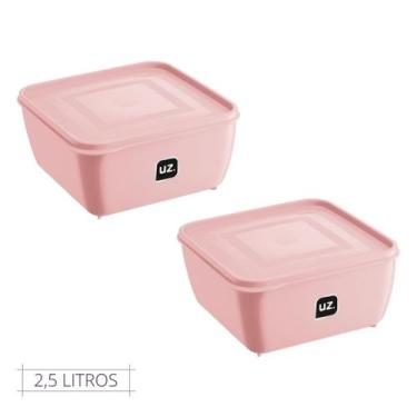 Imagem de Kit 2 Pote Quadrado Plástico 2,5L Premium UZ Cor Rosa