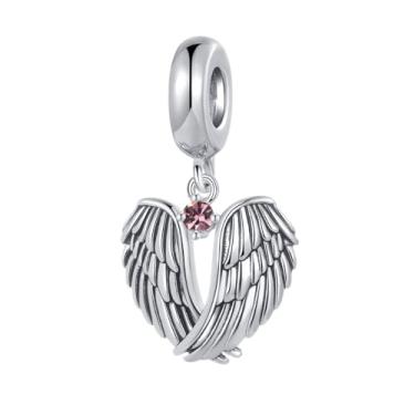 Imagem de MiiFort Wings of Angels Love Protection Zircônia Cúbica Berloque Pingente Pingente Compatível com Pulseiras Pandora Charms, One Size, Cobre, Sem Pedra Preciosa