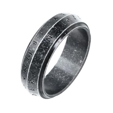 Imagem de Nanafast Anel giratório de ansiedade viking de 8 mm para homens e mulheres anéis viking de aço inoxidável para homens de linha dupla, anéis fidget de runa viking preto/prata/ouro/retrô masculino joia