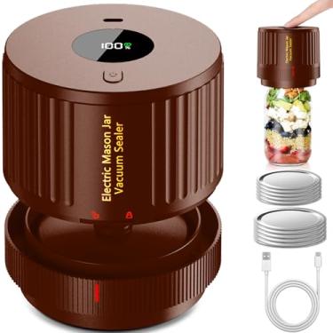 Imagem de LOVE MOMENT Kit de selador a vácuo elétrico Mason Jar para boca larga e boca regular - marrom