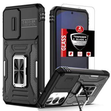 Imagem de FRLMOOES Capa para Samsung Galaxy S24 FE com 2 protetores de tela, capa para S24 FE com proteção de câmera deslizante e suporte de anel de 360° à prova de choque, resistente a quedas, capa de proteção