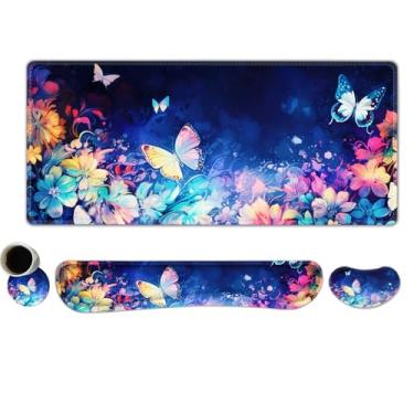 Imagem de DINKY Conjunto de Teclado E Mouse Pad, Grande Mousepad para Jogos + Suporte Ergonômico para Descanso de Pulso de Teclado de Espuma Viscoelástica, Alívio Fácil da Dor Ao Digitar, 4 Peças(35,4" X 15,7")