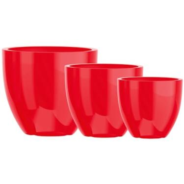 Imagem de Kit 3 Vasos Vietnamita Decorativo Fibra De Vidro 57cm 45cm E 36cm (Vermelho)