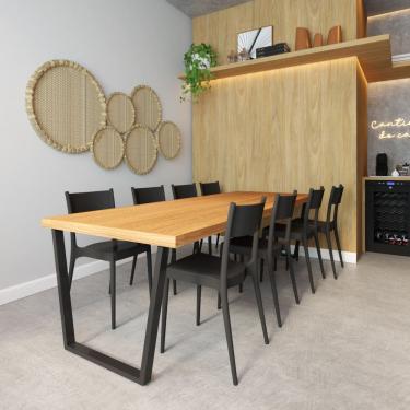 Imagem de Conjunto Mesa Madeira Maciça Lanna 2,20m Ferragem Preta com 8 Cadeiras Tramontina Preta