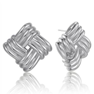 Imagem de Brincos quadrados canelados de ouro | Brincos de cata-vento texturizados em ouro | Brincos quadrados banhados a ouro 18K, Latão, Sem pedra preciosa