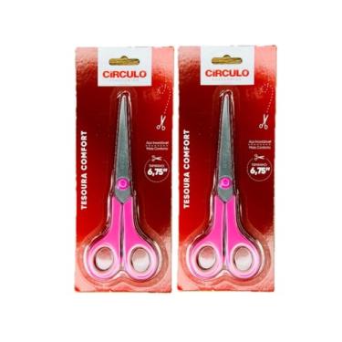 Imagem de Kit 2 Tesouras De Costura Profissional Para Tecido 6,75'' - Circulo 17,2 Cm Multiuso Rosa Multiuso Comfort