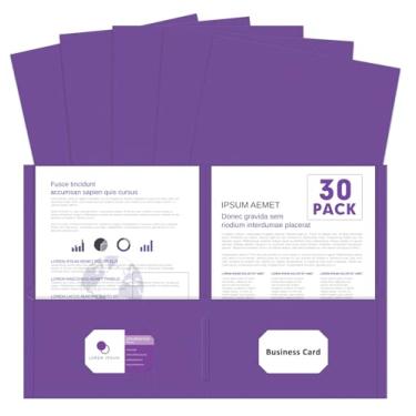 Imagem de Duas pastas de bolso, PANDRI pacote com 30, 2 pastas de bolso, pasta de arquivo de papel tamanho carta para escola, escritório, casa, negócios (roxo)